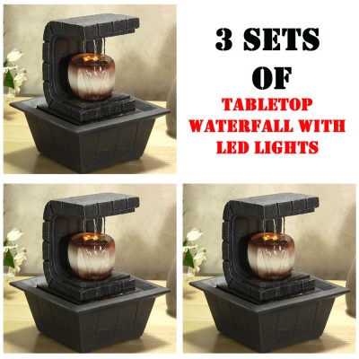 3) Sets SereneLife SLTWF35LED Small Indoor Tabletop Water Fountain W/ LED Lights   152537586014